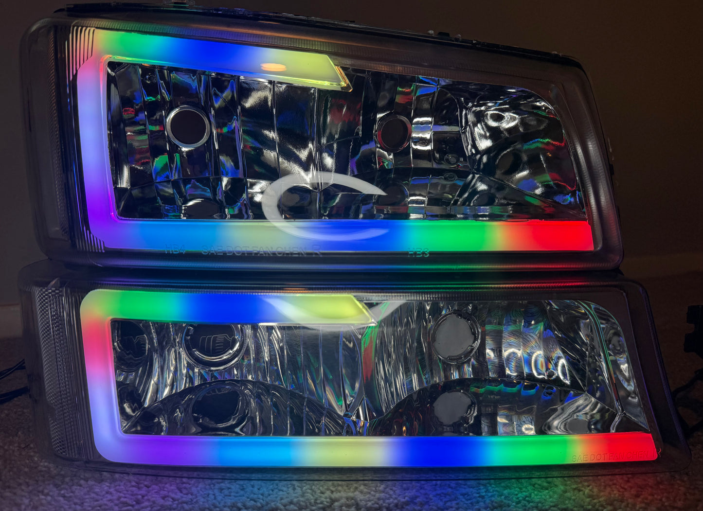 CUSTOM ‼️ CLEAR RGB 🔴🟢🔵 SILVERADO 2003-2007 HEADLIGHTS