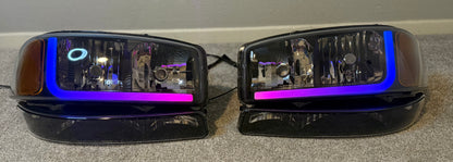 CUSTOM ‼️ SMOKED RGB 🔴🟢🔵 SIERRA 2000-2007 HEADLIGHTS